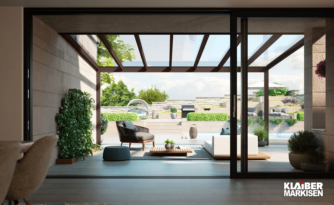 Glasdach mit Blick in den Garten